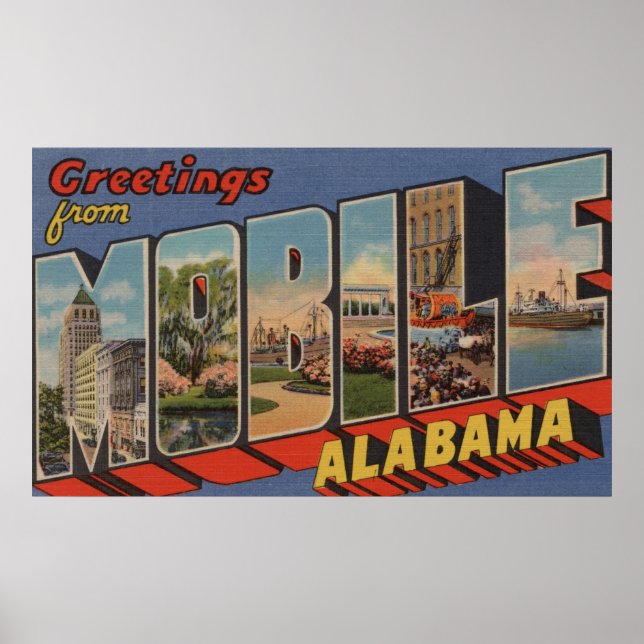 Póster Mobile, Alabama - Large Letter Scenes (Frente)