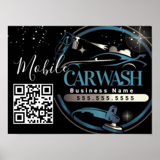 Póster Mobile Car Wash Detail - Business Logo QR Code