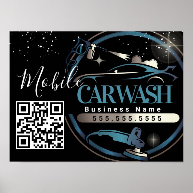 Póster Mobile Car Wash Detail - Business Logo QR Code  (Frente)