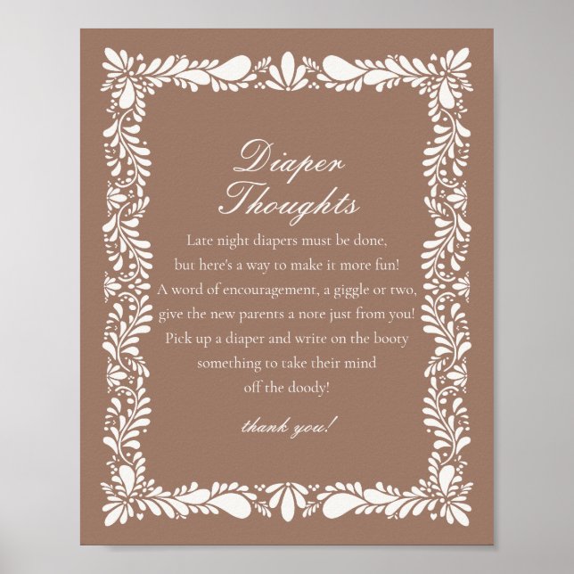 Póster Mocha Brown Talavera Tile Diaper Thoughts Ducha (Frente)