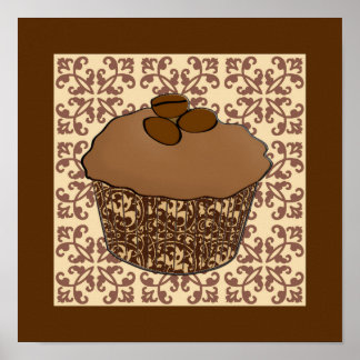Póster Mocha / Café Pastel escarlatado, fondo de encaje
