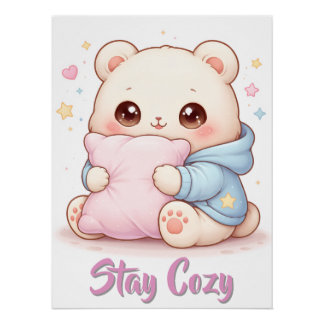 Póster Mochi Cuddle Bear Cute Kawaii Style Pillow Hug 