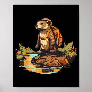 Póster Mochila de nutria de río senderismo animal al aire