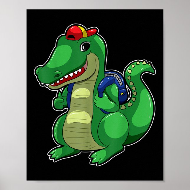 Póster Mochila divertida de cocodrilo lindo para volver a (Frente)