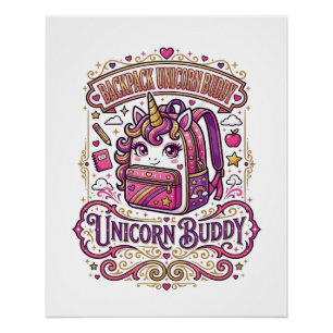 Póster Mochila Unicornio Amigo Unicornio Diseño de Merch