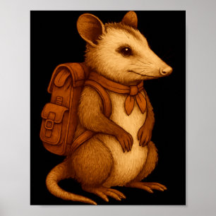 Póster Mochilero de oposum lindo acampando senderista bos