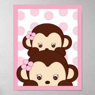 Póster Mod Chica Monkey Dots Nursery Wall Art Imprimir