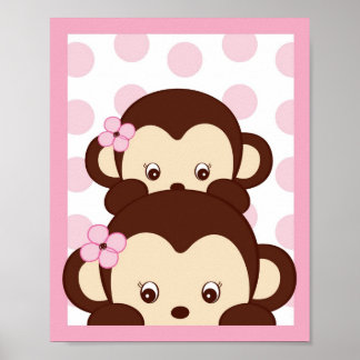 Póster Mod Chica Monkey Dots Nursery Wall Art Imprimir