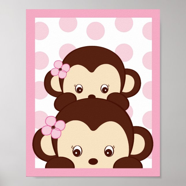 Póster Mod Chica Monkey Dots Nursery Wall Art Imprimir (Frente)