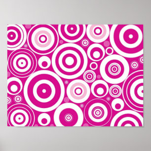 Póster Mod Círculos Retro Concéntricos Rosa y Blanco
