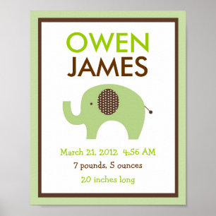 Póster Mod Green Elephant Nursery Wall Art Print