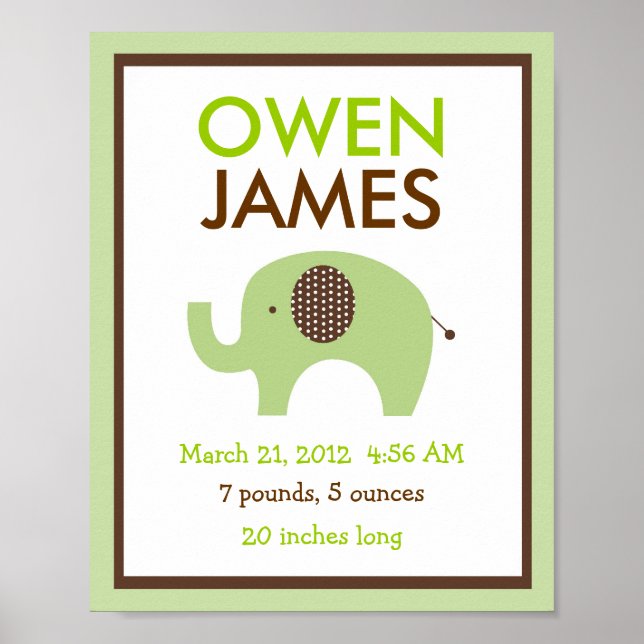Póster Mod Green Elephant Nursery Wall Art Print (Frente)