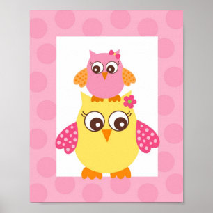 Póster Mod Owl Flower Girls Nursery Wall Art Print