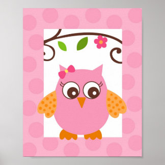 Póster Mod Owl Flower Girls Nursery Wall Art Print