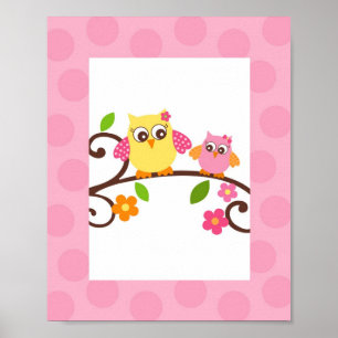 Póster Mod Owl Flower Girls Nursery Wall Art Print