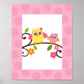 Póster Mod Owl Flower Girls Nursery Wall Art Print