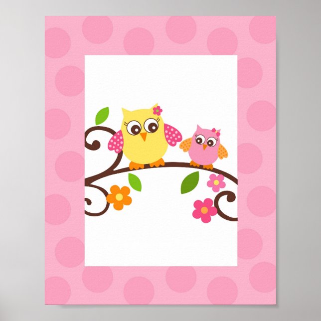 Póster Mod Owl Flower Girls Nursery Wall Art Print (Frente)