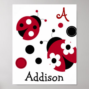 Póster Mod Red Ladybug Nursery Wall Art Nombre Imprimir