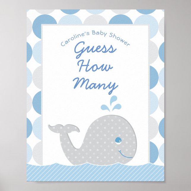 Póster Mod Whale Adivina Cuántos Boy Juego De Baby Shower (Frente)