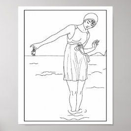 Póster Moda 1913 Mujer bañada en agua del océano
