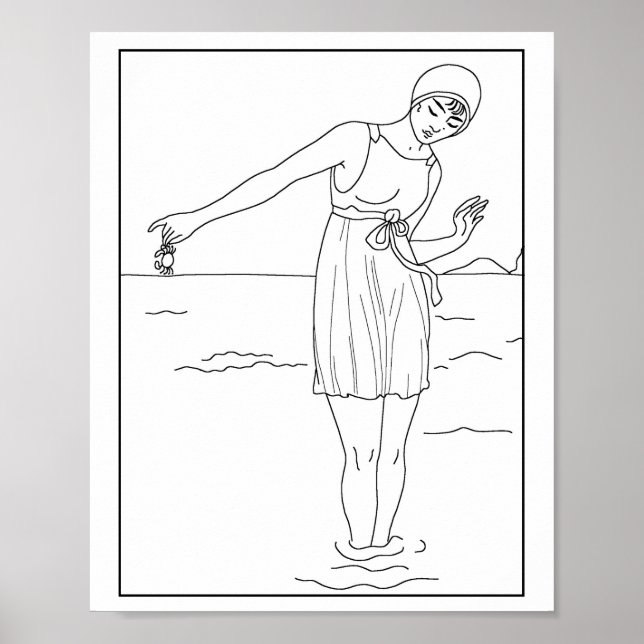 Póster Moda 1913 Mujer bañada en agua del océano (Frente)