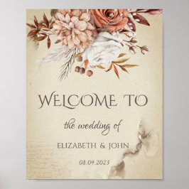 Póster Moda Acuarela Flores De Otoño Guardar La Fecha