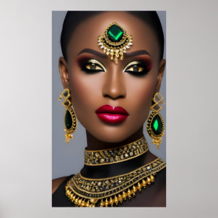 Póster Moda africana oro esmeralda joyería verde mujer
