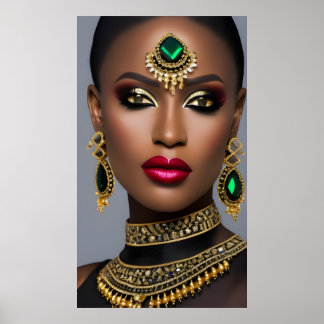 Póster Moda africana oro esmeralda joyería verde mujer