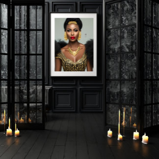 Póster Moda Africana oro Negro Joyas Pendientes collar