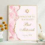 Póster Moda Agate de Oro Rosado Bat Mitzvah Personalizado<br><div class="desc">El agate de moda rosa y oro decora el lado de este elegante poster de bienvenida fiesta Bat Mitzvah. El nombre de su hija está escrito en un hermoso guión formal bajo la Estrella de David. Decoración perfecta para una elegante familia judía que celebra la llamada de un chica a...</div>