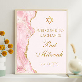 Póster Moda Agate de Oro Rosado Bat Mitzvah Personalizado