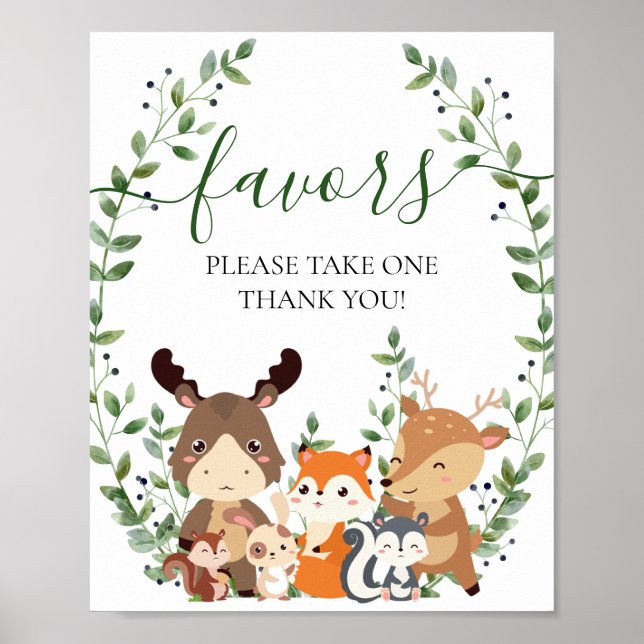 Póster Moda Animales de la vegetación de Woodland Baby Sh (Frente)