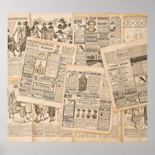 Póster Moda antigua: Páginas publicitarias de periódicos (Frente)