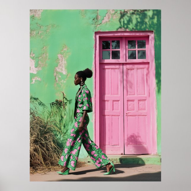 Póster Moda audaz en un paisaje urbano vibrante (Frente)