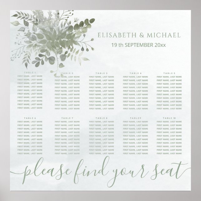 Póster Moda azul turquesa color de agua verde eucalipto (Frente)