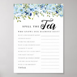 Póster Moda Blue Floral Spill the Tea Bridal Shower Game
