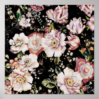 Póster moda bohemia flores rosadas oscuras florales