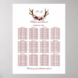 Póster Moda Burgundy Marsala Floral Antlers Cuadro de asi