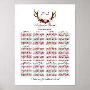 Póster Moda Burgundy Marsala Floral Antlers Cuadro de asi