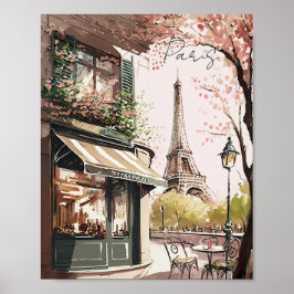 Póster Moda Cafe parisino Eiffel Tower Paris France Shop