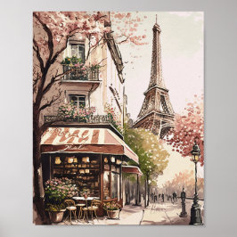Póster Moda Cafe parisino Torre Eiffel París Escenario Fr