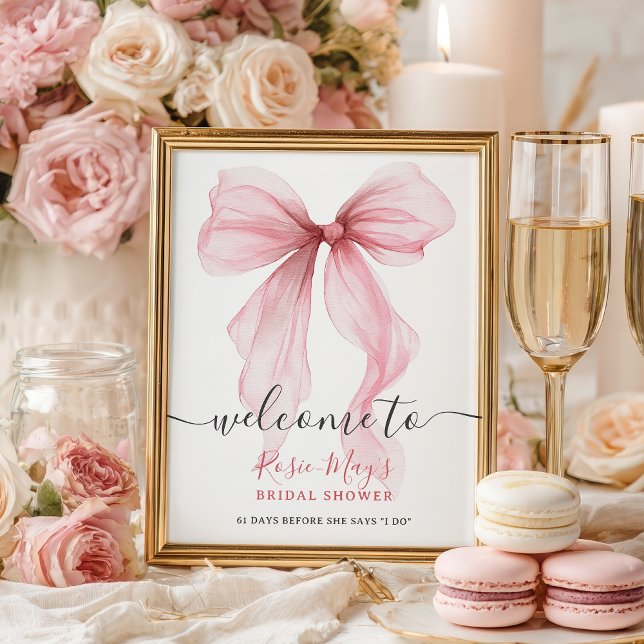 Póster Moda Coquette Pink Bow Bridal Shower Bienvenida (Chic Coquette Pink Bow Bridal Shower Welcome Poster)