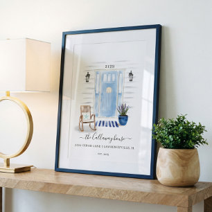 Póster Moda costera color de agua color azul puerta delan