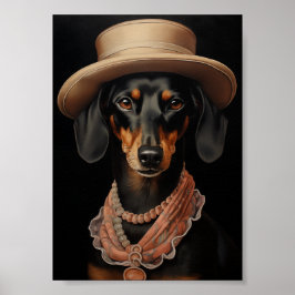 Póster Moda Dachshund Con Gorra Crema
