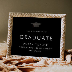 Póster Moda Dark Black Grad Cap Felicidades Graduado