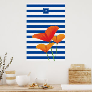 Póster Moda de amapola Bandas Azules Monograma