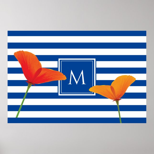 Póster Moda de amapola Bandas Azules Monograma (Frente)