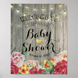 Póster Moda de bienvenida Baby Shower Flores String Light