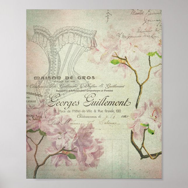 Póster Moda de época Corset de flores de Shabby escritura (Frente)