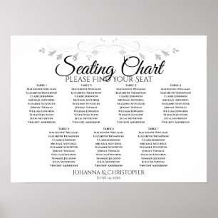 Póster Moda de filigrí plateado 7 Tabla de asientos Boda 